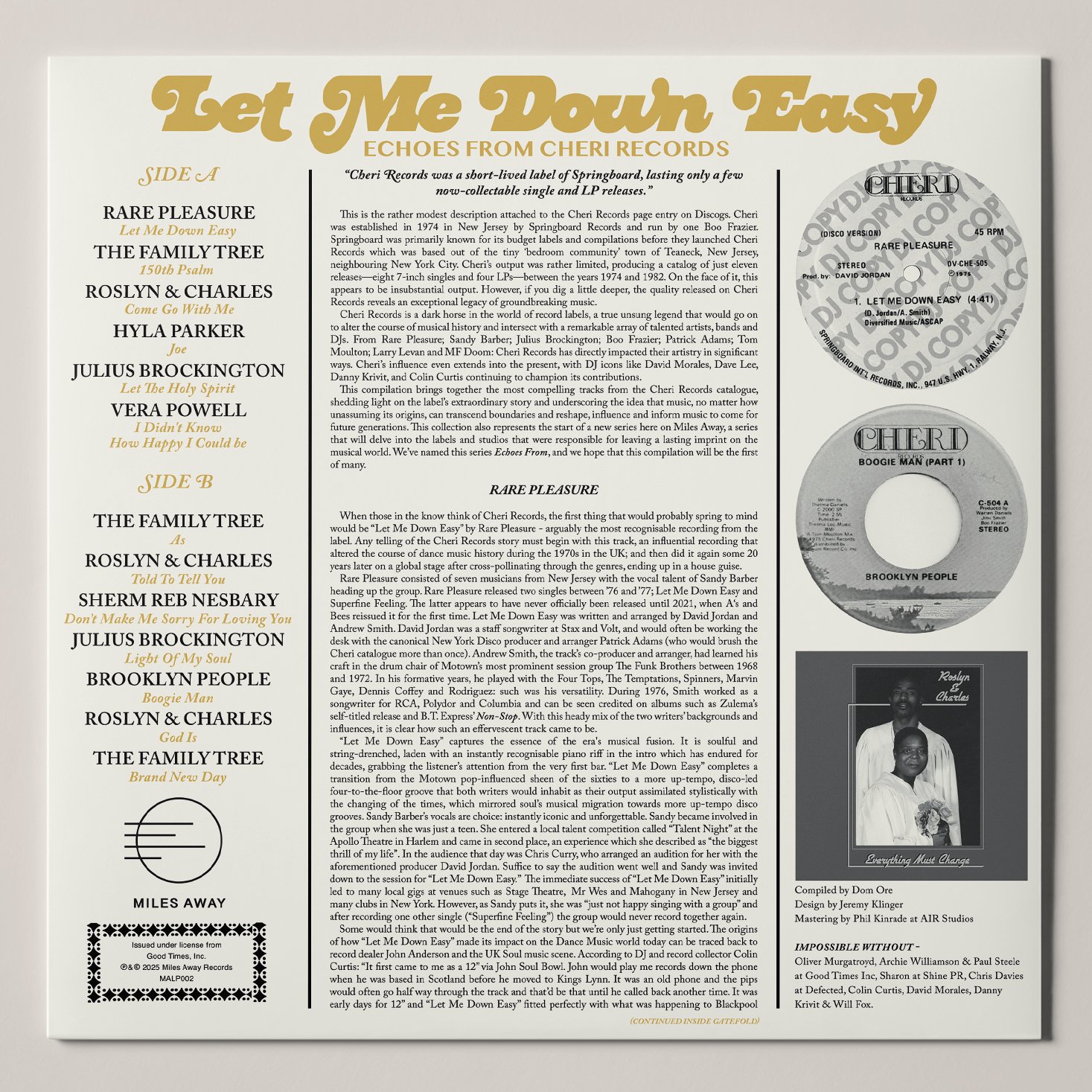 Let Me Down Easy: Echoes From Cheri Records (1LP Gatefold Sleeve